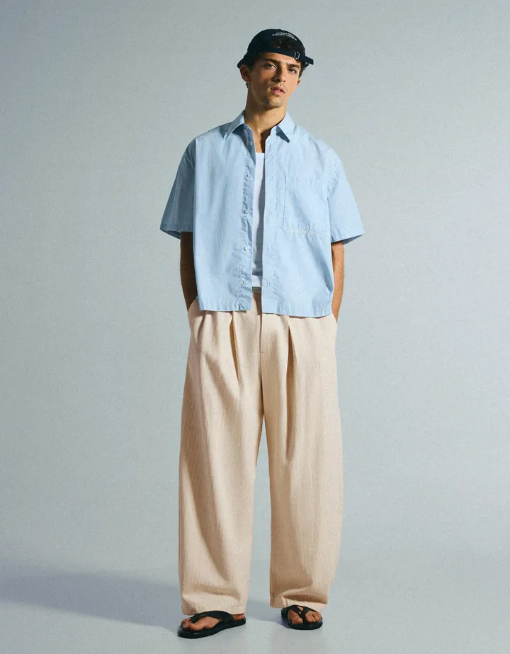 Bershka Pantalón Super Baggy Pinzas Hombre 34 Arena