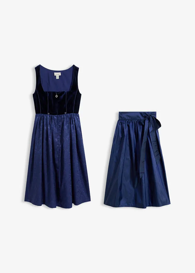 Vestido tirolés con terciopelo y largo midi (2 piezas)