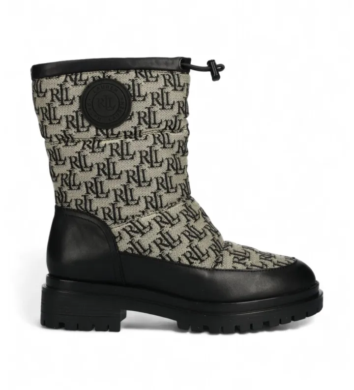 Lauren Ralph Lauren para mujer. 802882382001 Botines de piel Coree de jacquard con monograma negro (36), Plano, Ninguno, Casual