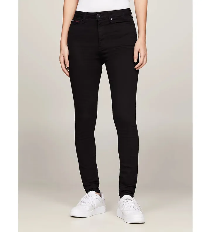 Tommy Jeans para mujer. DW0DW09218 Jeans Sylvia Superceñidos negro (25/34), Casual, Algodón Orgánico, Sostenible