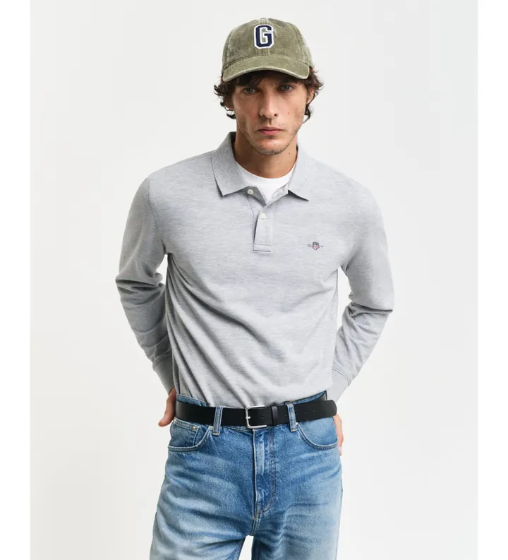 Gant para hombre. 2230 Polo Shield Piqué gris (3XL), Casual, Algodón, Manga larga