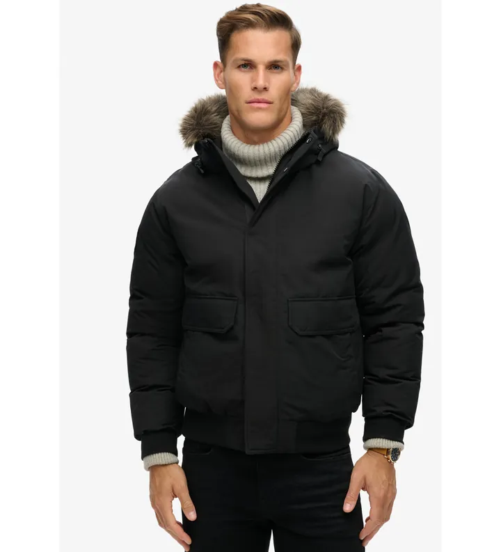 Superdry para hombre. M5011930A Cazadora bómber de pelo sintético Everest negro (3XL), Casual, Poliéster Reciclado, Sostenible