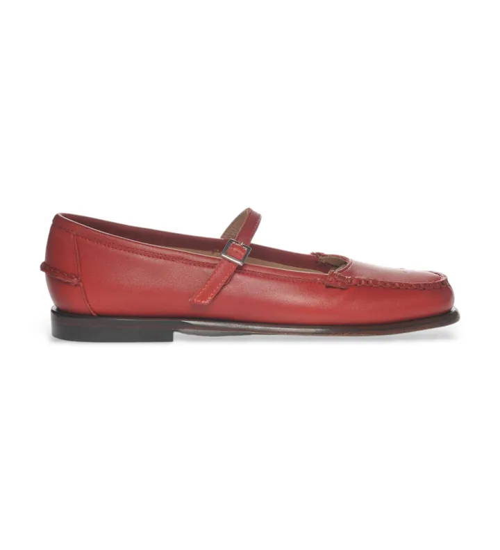 Sebago para mujer. 76113JW Bailarinas de Piel Pop rojo (37.5), Plano, Hebilla, Casual, Clásico