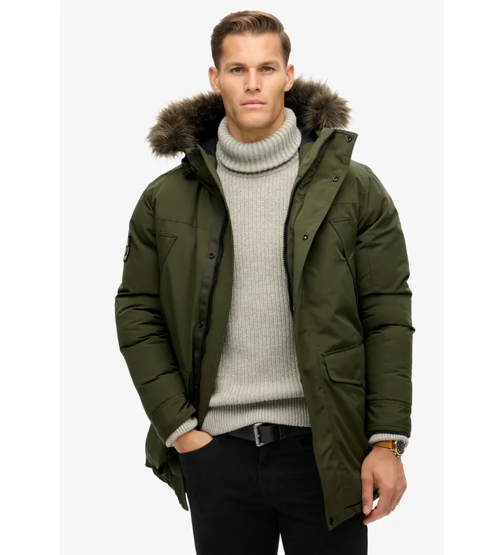 Superdry unisex. M5011929A Parka de pelo sintético Everest verde (S), Casual, Poliéster Reciclado, Sostenible