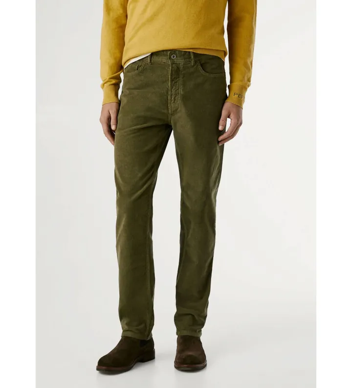 Pepe Jeans para hombre. PM2100016 Pantalón Slim 5 Bolsillos Corduroy verde (28), Casual, Algodón