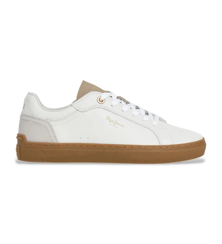 Pepe Jeans para hombre. PMS000006 Zapatillas Camden Road blanco (45), Piel, Plano, Cordones, Casual