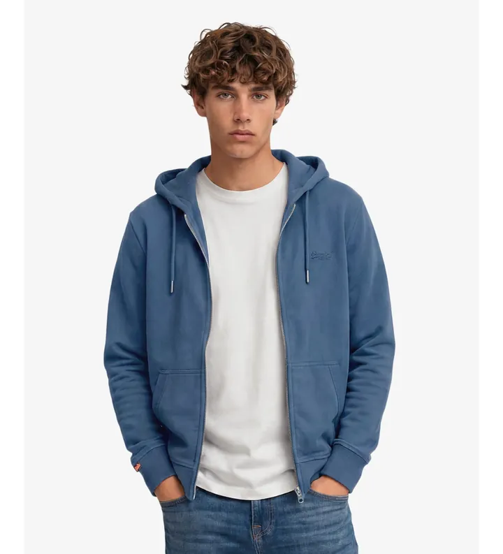 Superdry para hombre. M2014128B Sudadera Essential Logo Zip azul (L), Casual, Algodón, Manga larga