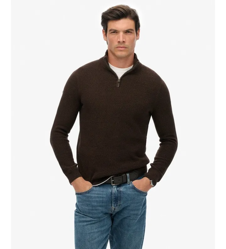 Superdry para hombre. M6110682A Jersey Texture Half Zip marrón (L), Casual, Algodón