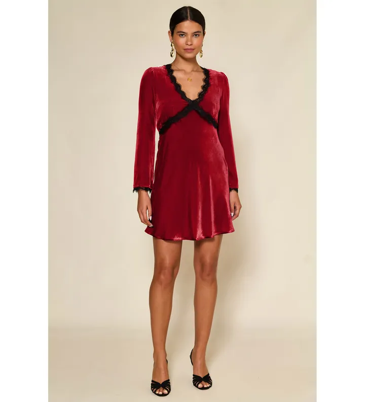 Rixo para mujer. 010.02417.425.06927 Vestido Macie rojo (XS), Casual, Viscosa, Manga larga