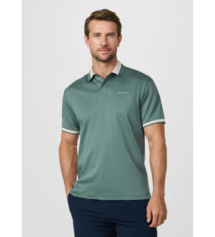 Hackett London para hombre. HM5600149 Polo cuello club fit clásico verde (M), Casual, Algodón, Manga corta