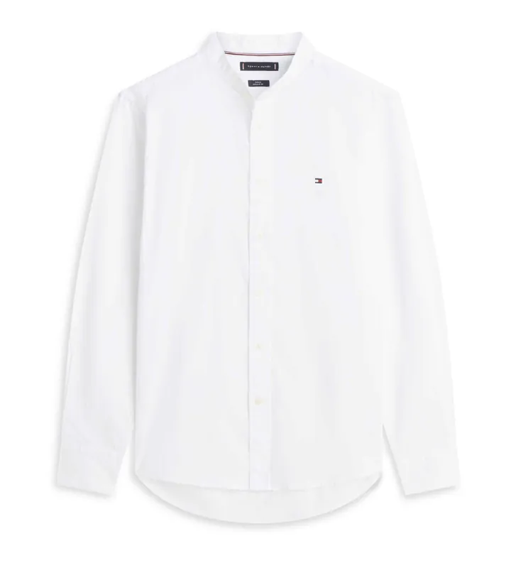 Tommy Hilfiger para hombre. MW0MW39966 Camisa Flex con cuello grandad blanco (S), Casual, Algodón, Manga larga