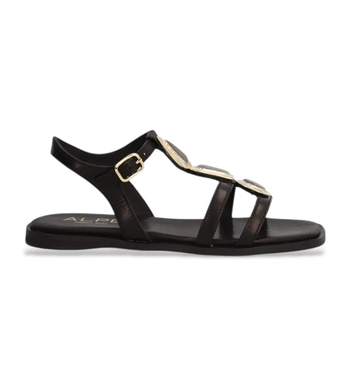 Alpe para mujer. 559417 Sandalias de piel Sheila negro (36), Plano, Hebilla, Casual