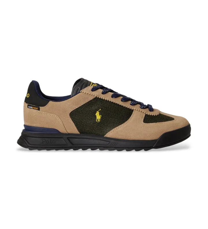 Polo Ralph Lauren para hombre. 809P15680003 Zapatillas Varick con paneles de ante beige (40), Piel, Plano, Cordones, Casual