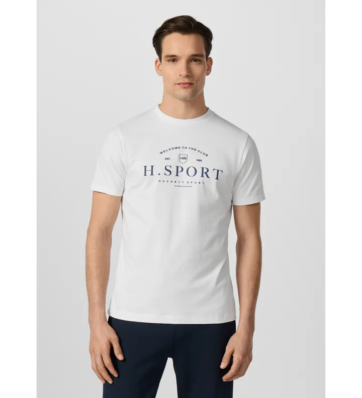 Hackett London para hombre. HM5000123 Camiseta Hs Script blanco (L), Casual, Algodón, Manga corta