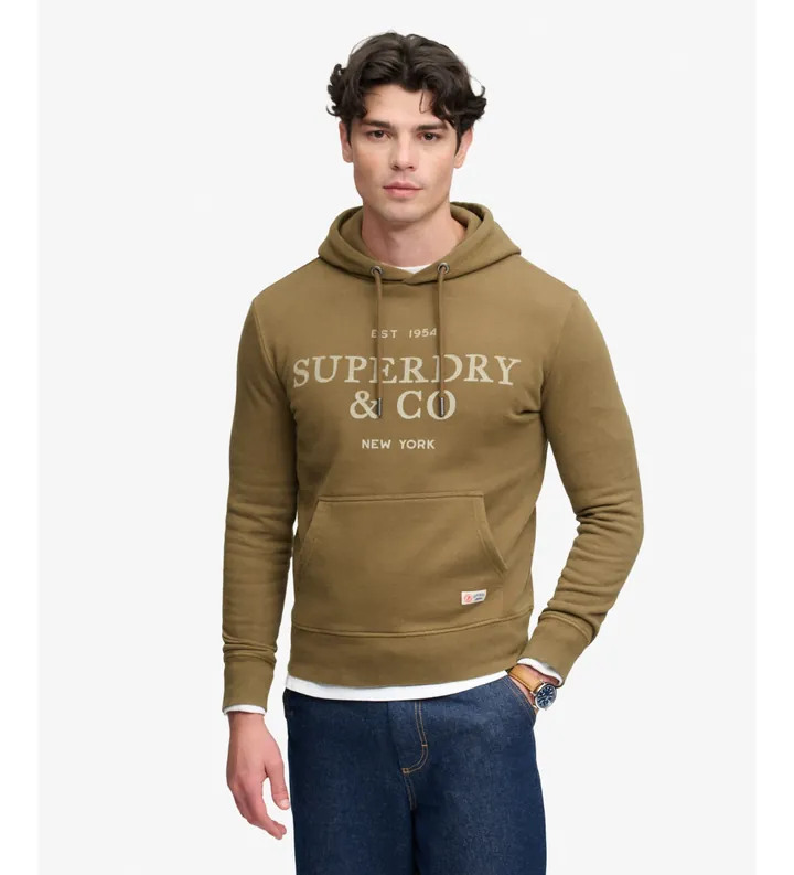 Superdry para hombre. M2014716A Sudadera con capucha 1954 Company Relaxed marrón (L), Casual, Algodón