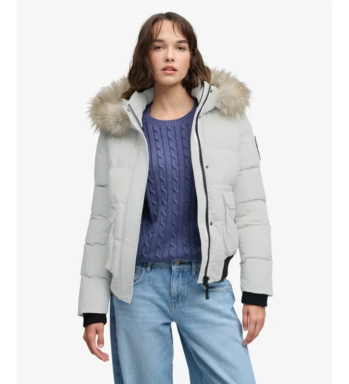Superdry para mujer. W5012135A Cazadora bomber Everest Ella gris (L), Casual, Poliéster
