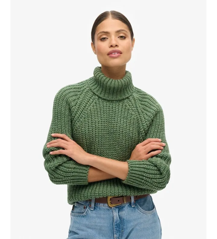 Superdry para mujer. W6110397A Jersey Slouchy Stitch Roll verde (L), Casual, Acrílico, Manga larga