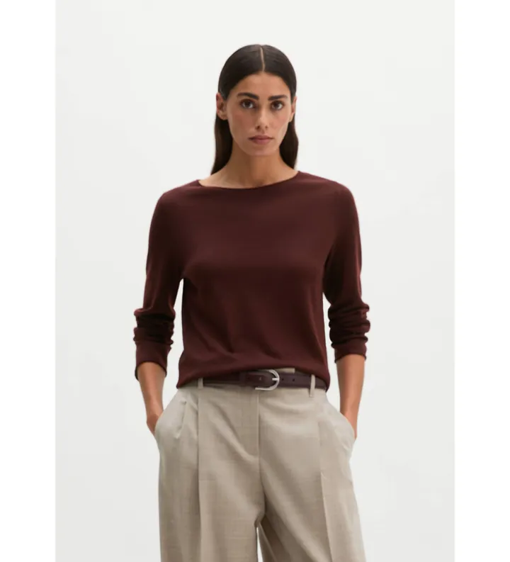 Marc O'Polo para mujer. 5000008635 Jersey de punto slim granate (L), Casual, Lana, Manga larga
