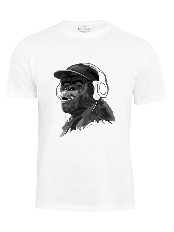 Cotton Prime Camiseta 'Monkey mit DJ-Kopfhörer' negro / blanco