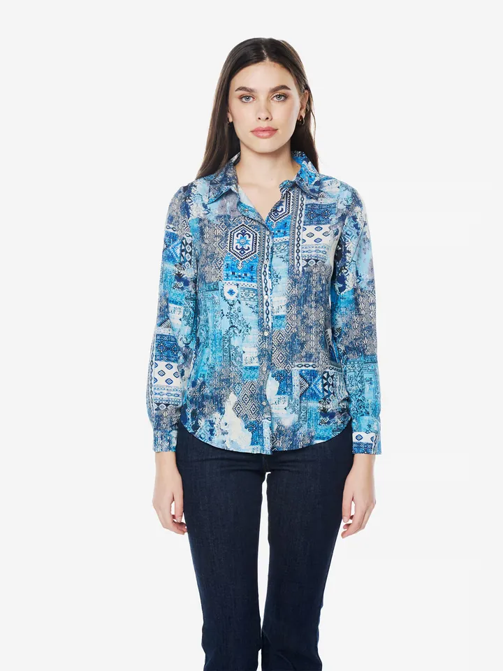 KOROSHI Blusa azul / azul claro / gris / offwhite