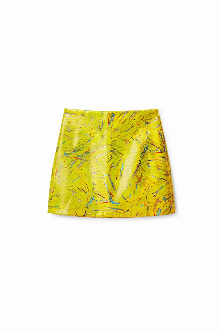 Desigual, Minifalda slim arty, Poliuretano, Amarillo, L