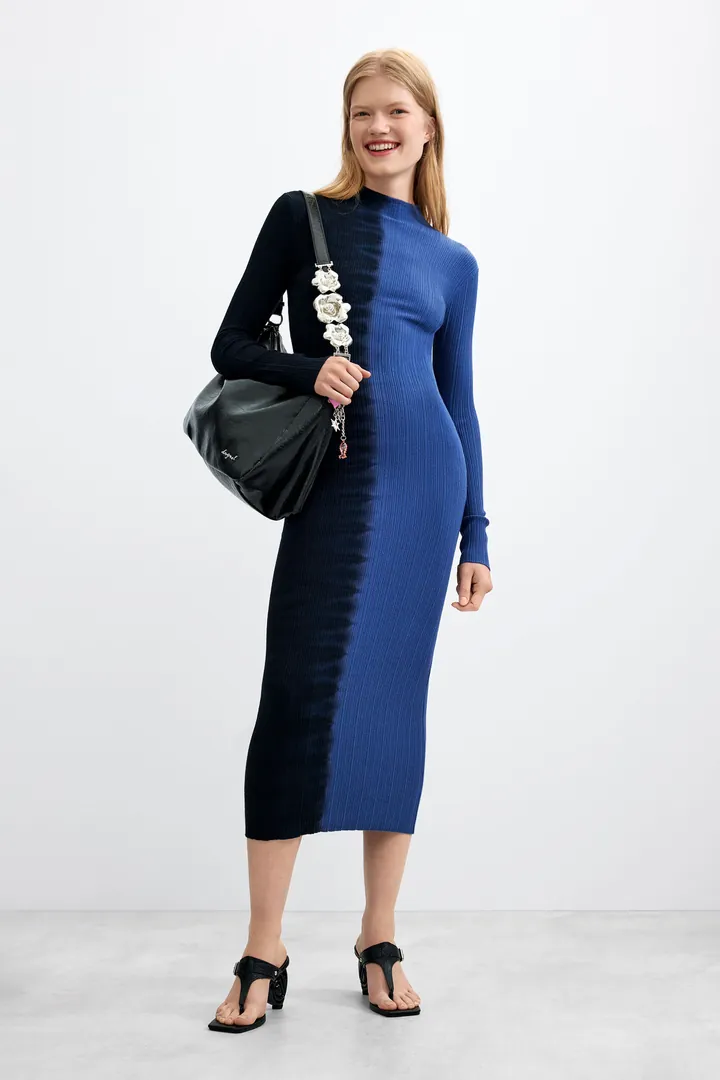 Desigual, Vestido Punto Manga Larga, Mujer, Azul, L