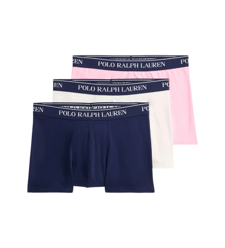 Polo Ralph Lauren para hombre. 714830299211 Set 3 bóxers de algodón elástico marino, blanco, rosa (L), Homewear, Multicolor