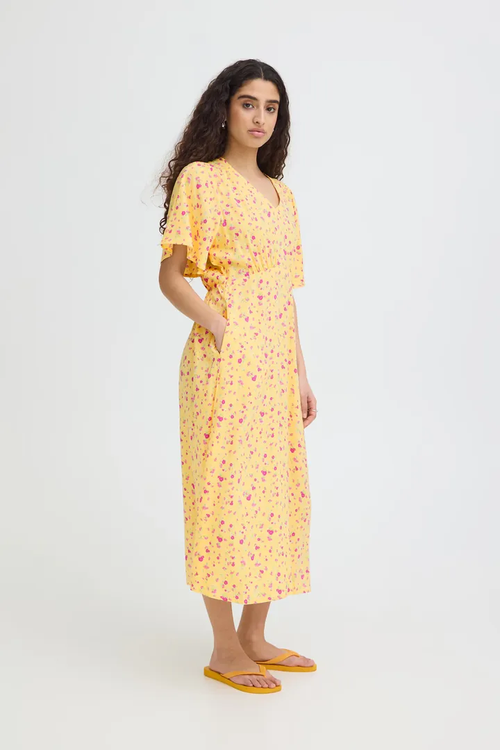 ICHI Vestido de verano 'ICHVera' amarillo / rosa