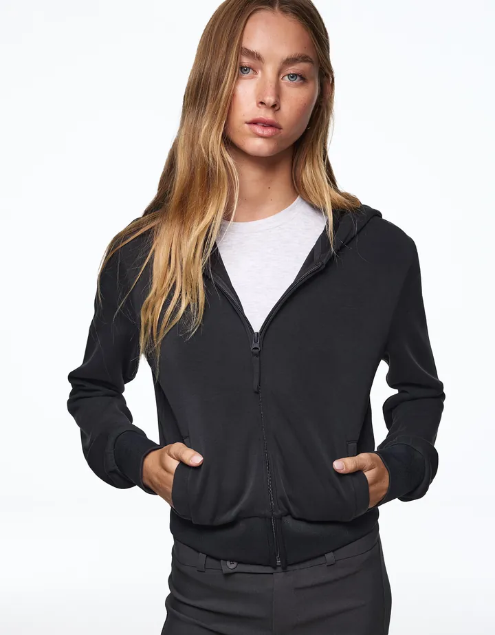 Bershka Sudadera Capucha Cremallera Mujer L Gris Oscuro