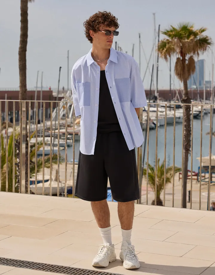 Bershka Bermuda Efecto Neopreno Oversize Hombre L Negro