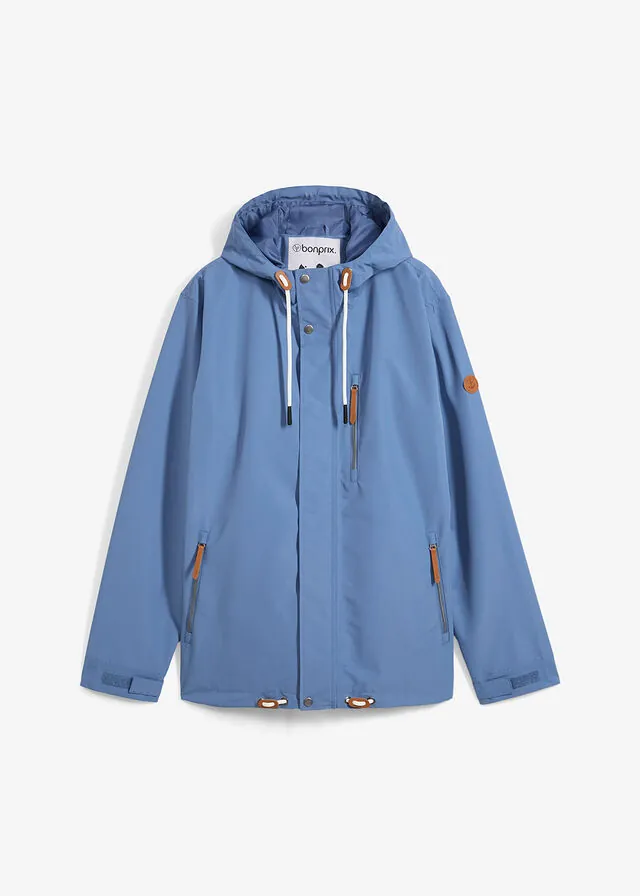 Chaqueta funcional impermeable con capucha y detalles de piel sintética