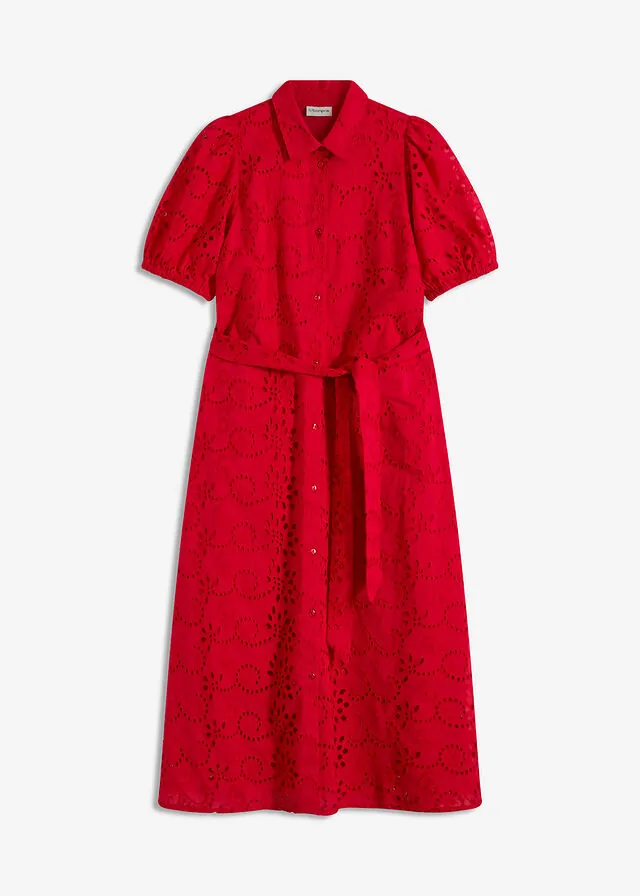 Vestido camisero de punto calado de algodón puro