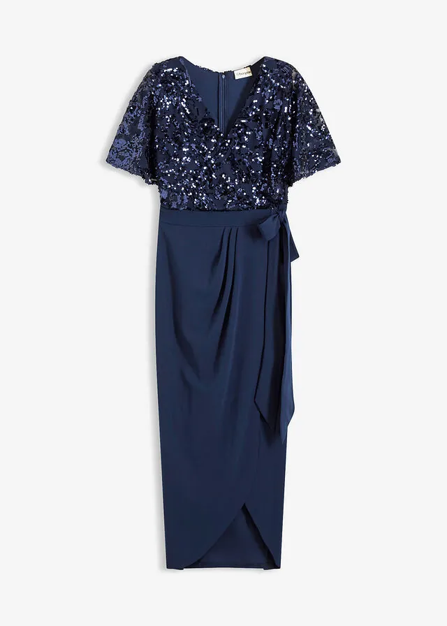 Vestido largo con bordado de lentejuelas