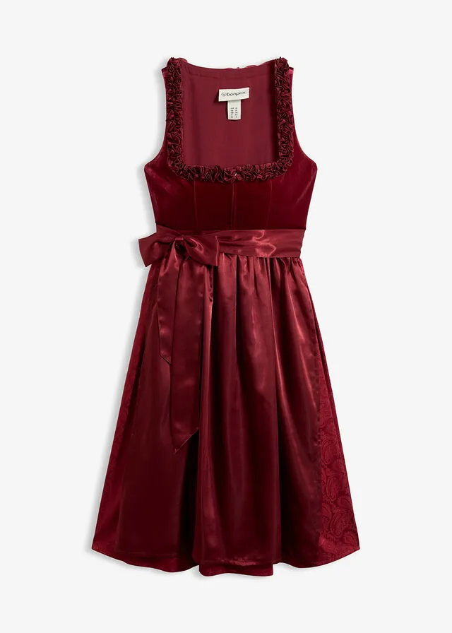 Vestido tirolés con terciopelo y largo midi (2 piezas)
