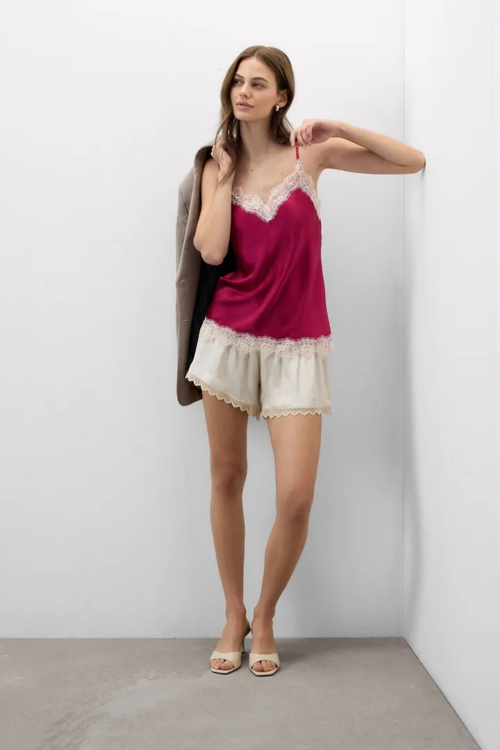 Intimissimi Top de Seda con Encaje en Contraste Mujer Burdeos Tamaño L