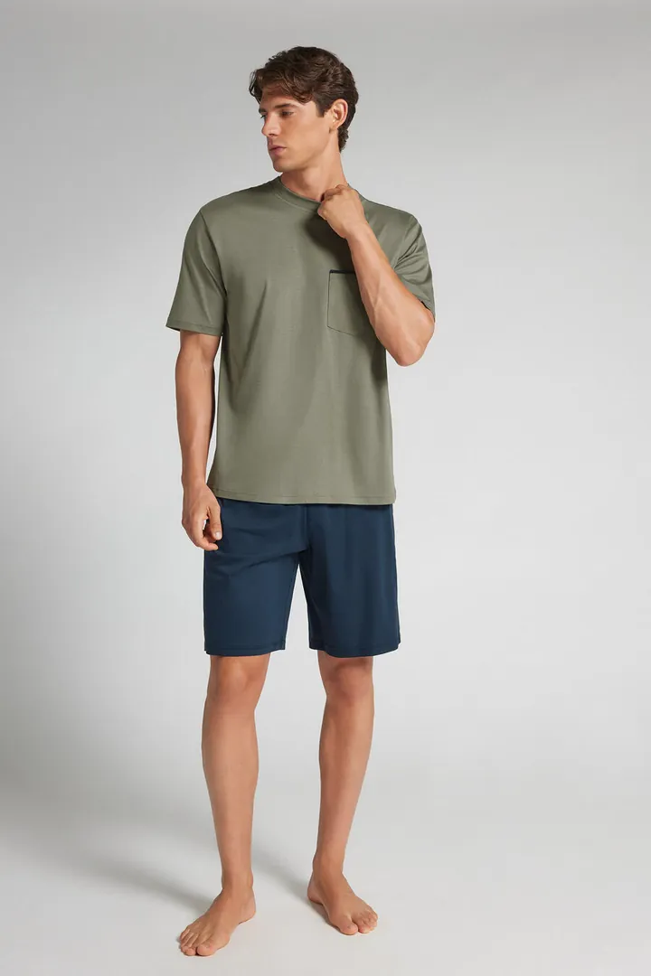 Intimissimi Pijama Corto de Algodón Mercerizado filo Premium Hombre Gris Tamaño L