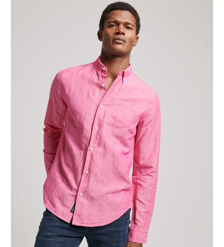 Superdry para hombre. M4010696A Camisa Studios En Lino Y Algodón Orgánico Con Cuello Abotonado rosa (M), Casual, Manga larga