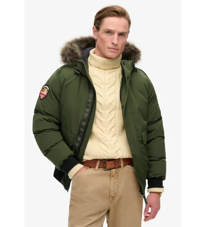 Superdry para hombre. M5011930A Bomber Everest Faux Fur verde (L), Casual, Poliéster Reciclado, Sostenible