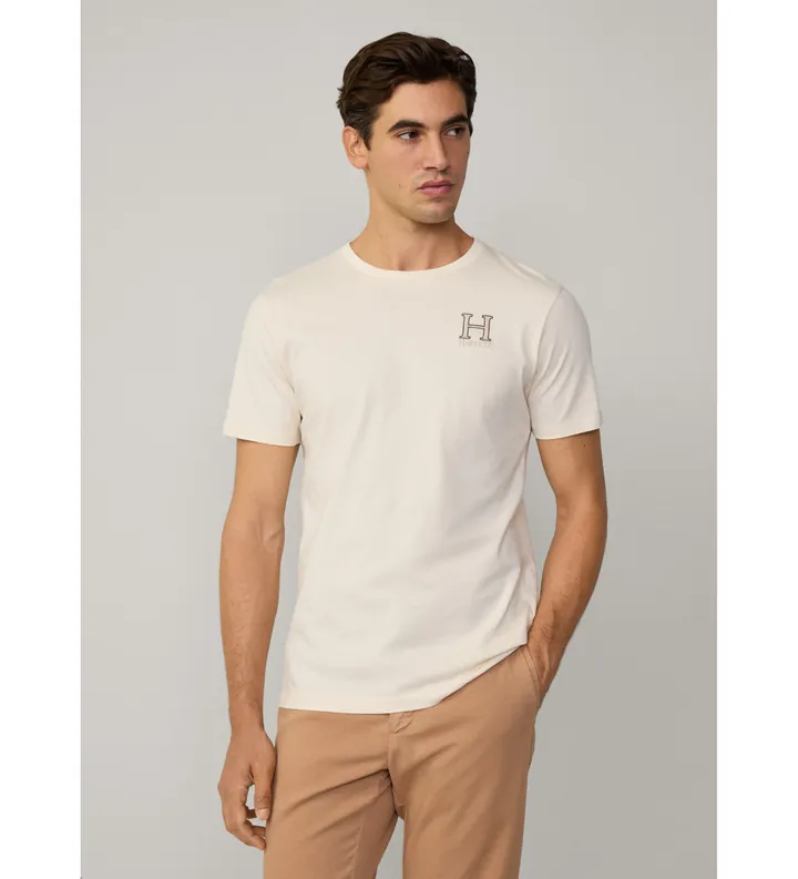 Hackett London para hombre. HM500858 Camiseta H blanco roto (S), Casual, Algodón, Manga corta