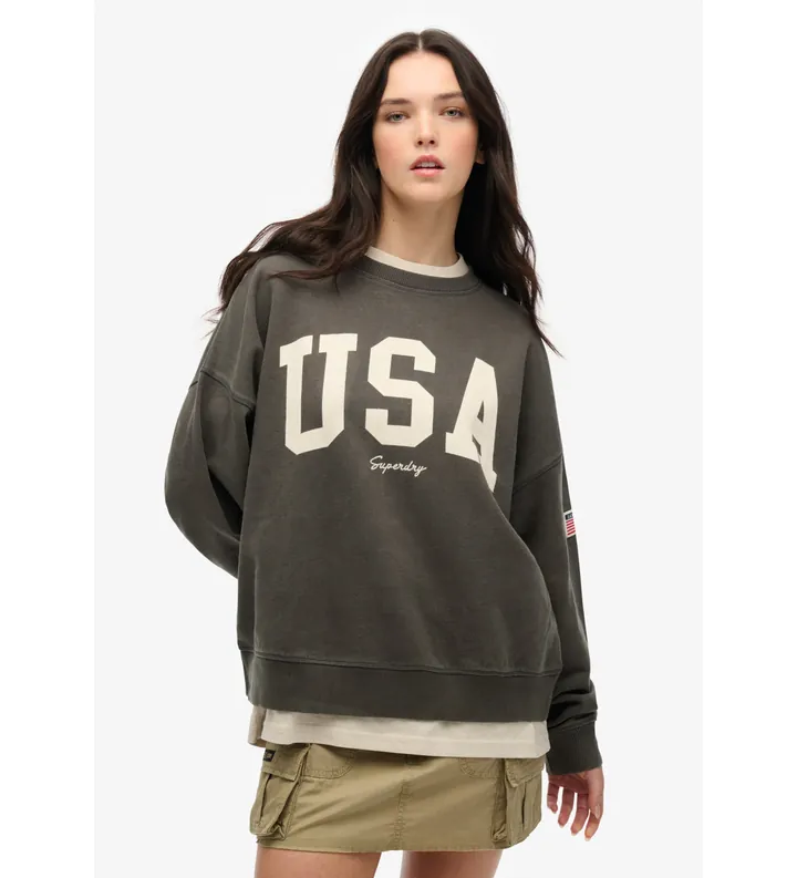 Superdry para mujer. W2012443A Sudadera de cuello redondo y corte holgado Athletic Essentials gris oscuro (M), Casual, Algodón