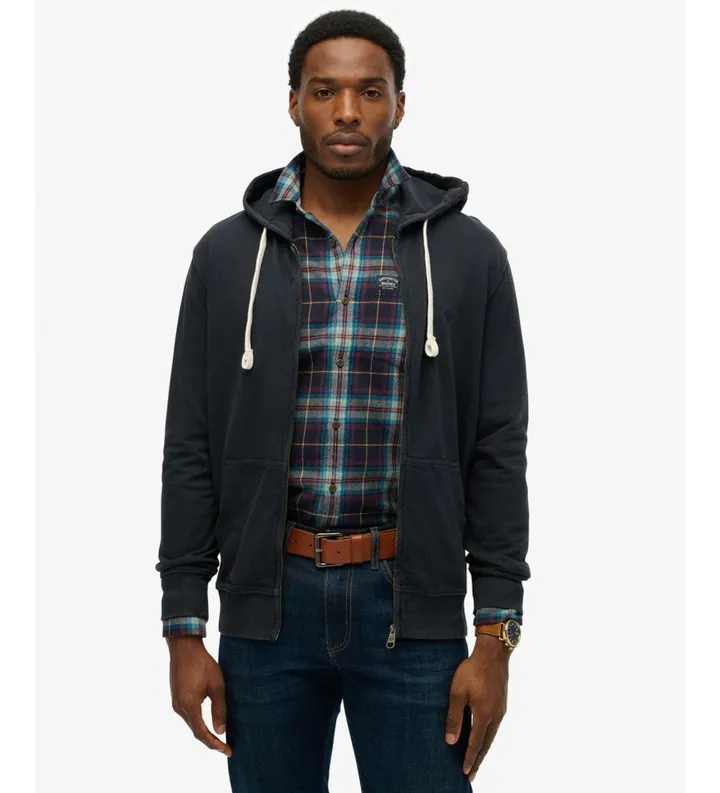 Superdry para hombre. M2014170A Sudadera con capucha y cremallera Essential marino (L), Casual, Algodón