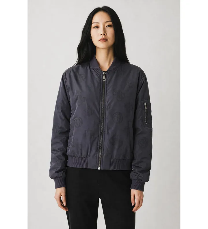 Guess para mujer. W5YL08WHDK2 Chaqueta bómber logotipo azul (S), Casual, Gris, Sintético, Manga larga