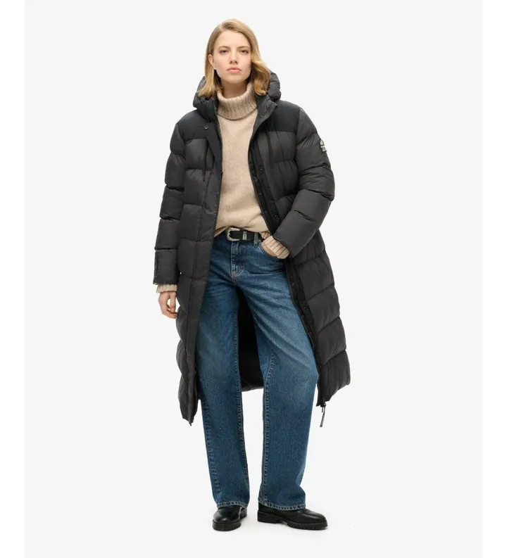 Superdry para mujer. W5011735A Abrigo Ripstop negro (L), Casual, Sostenible, Nylon reciclado
