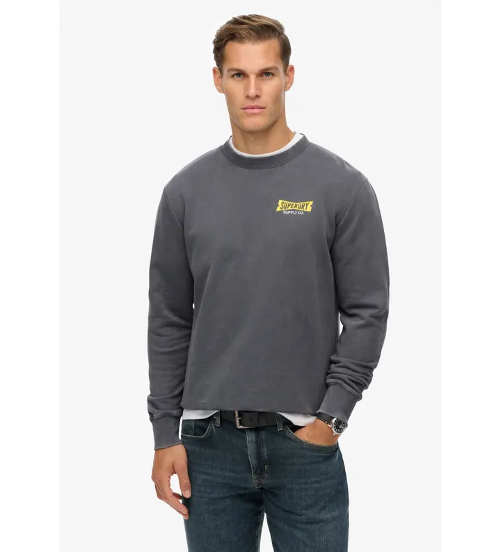 Superdry para hombre. M2014289A Sudadera Heritage Tab Loose Crew gris azulado (L), Casual, Algodón