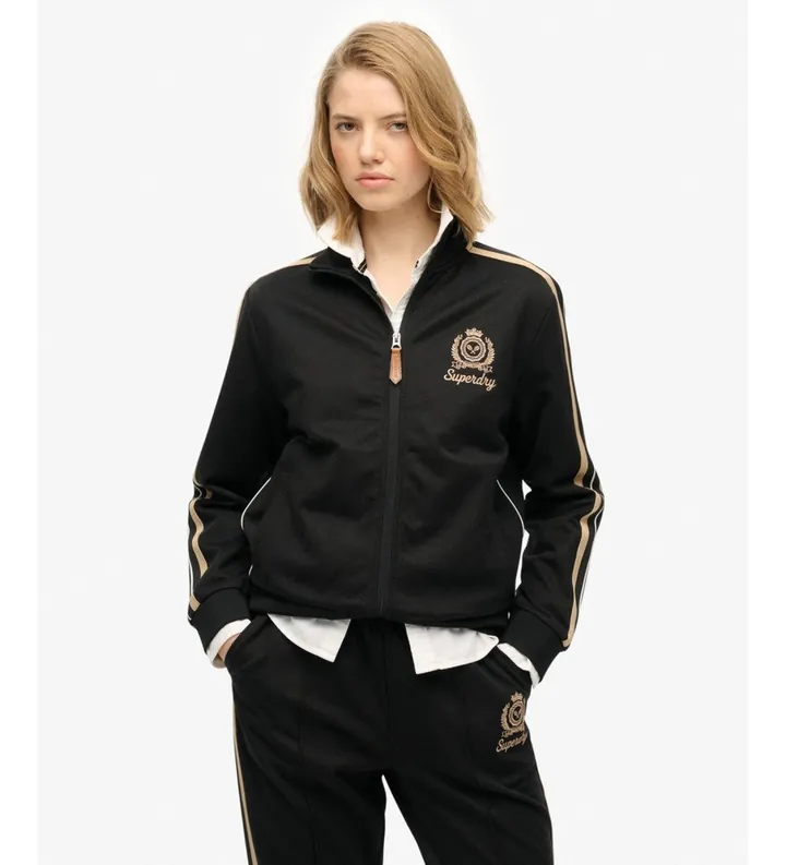 Superdry para mujer. W2012384A Chaqueta Country Club Track Top negro (14), Casual, Poliéster, Manga larga