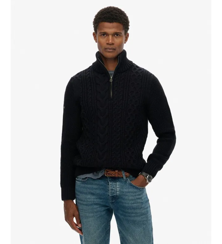 Superdry para hombre. M6110698A Jersey Jacob Cable marino (L), Casual, Acrílico