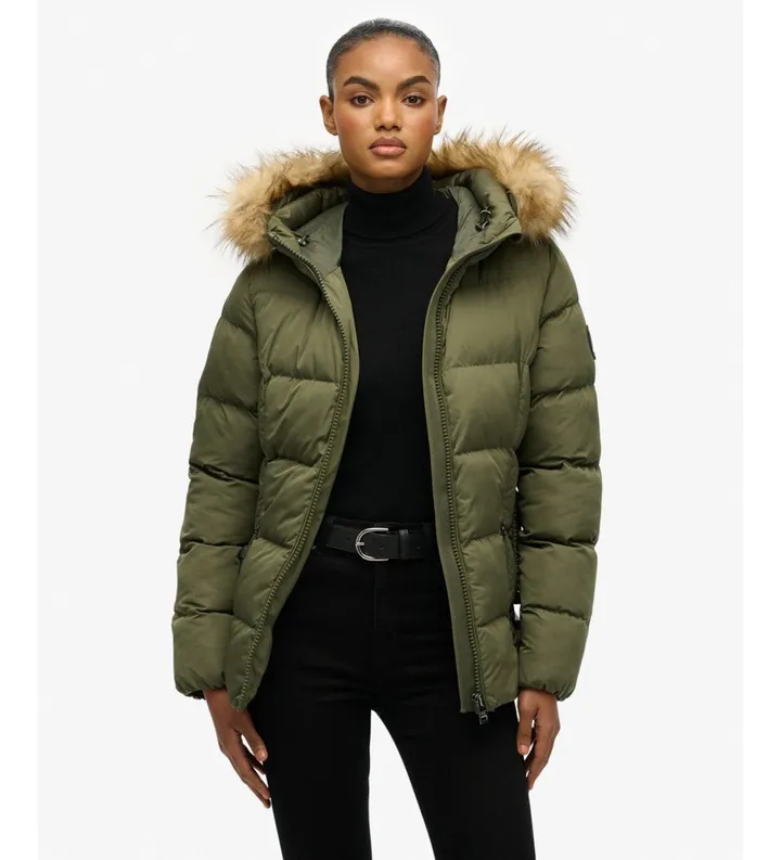 Superdry para mujer. W5011928A Chaqueta Fuji Belted Puffer verde (L), Casual, Poliéster