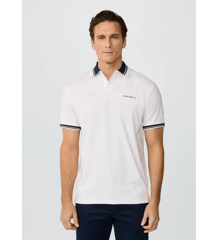 Hackett London para hombre. HM5600149 Polo cuello club fit clásico blanco (M), Casual, Algodón, Manga corta