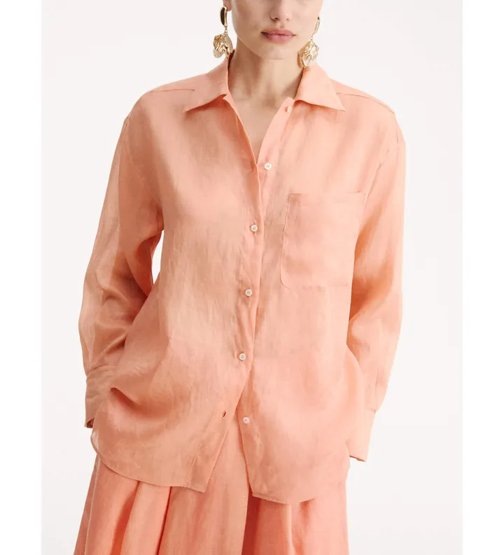 Marella para mujer. 2613111052200 Camisa de ramio coral (38), Casual, Algodón