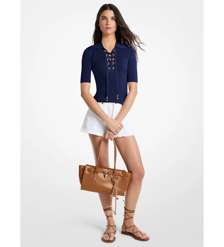 Michael Kors para mujer. MS661FZ5ZV Polo con cordones marino (L), Casual, Viscosa, Manga corta